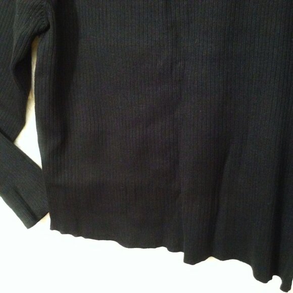 Vintage 80s dressbarn Ribbed Knit Sweater Lady-L Mockneck Faux-Buttons LSL Black - Picture 4 of 10